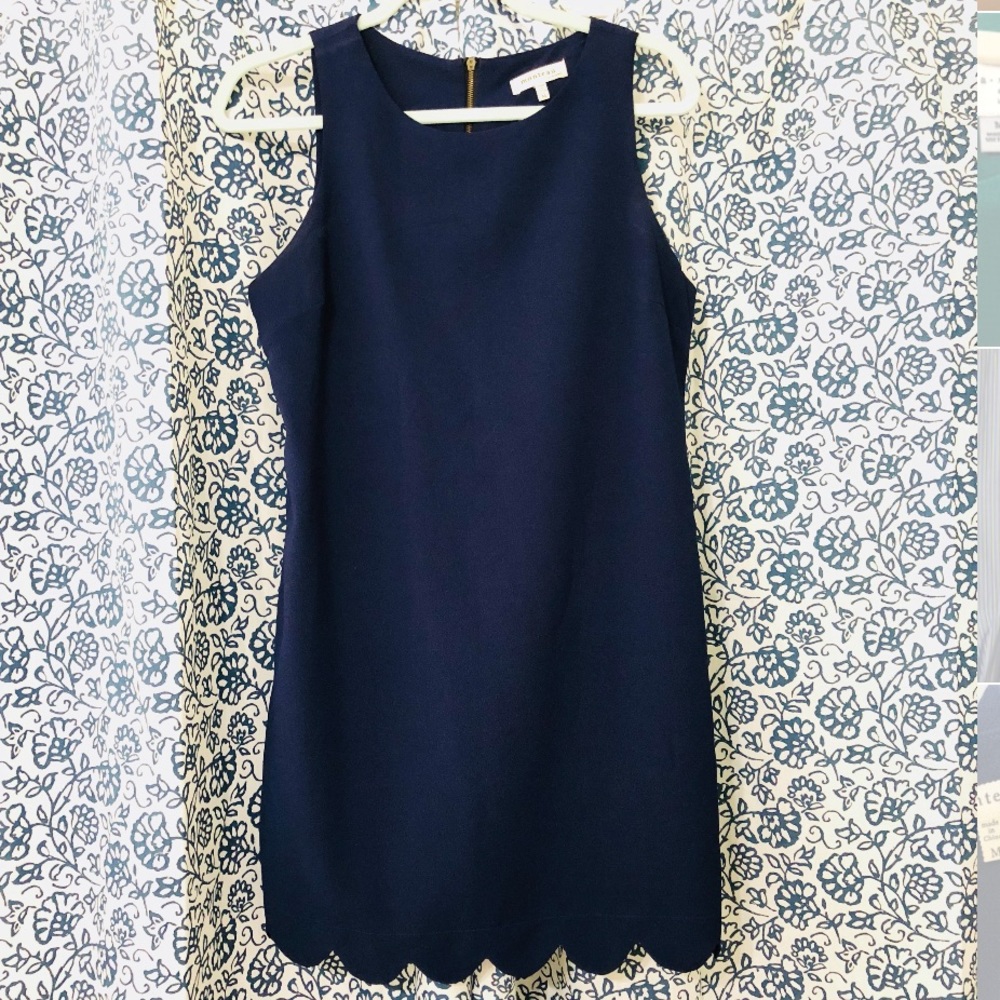 Navy blue scalloped mini dress